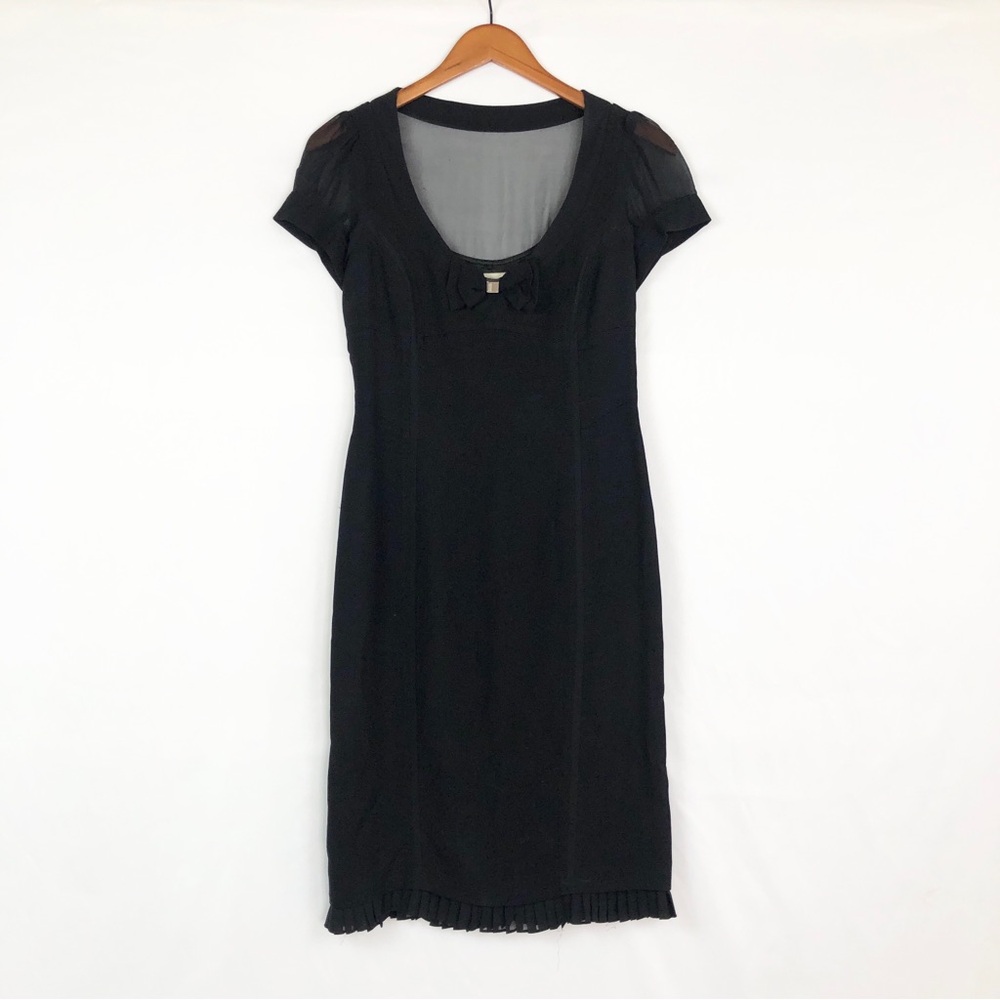 Karen Millen England Shift Mini Dress Black Size 6 Mesh Bow Scoop Neck‎